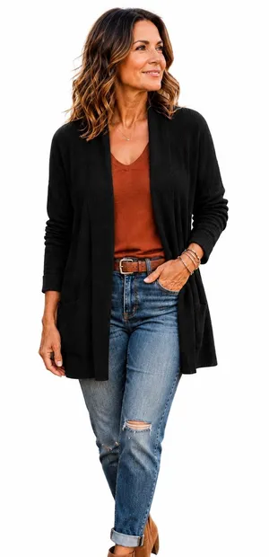 Black Open Front Long Cardigan Sweater Women’s Size Large thumbnail 1
