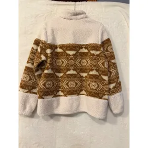 Columbia Sherpa Fleece Pullover Womens XL Southwestern Aztec Snap Neck Brown thumbnail 7