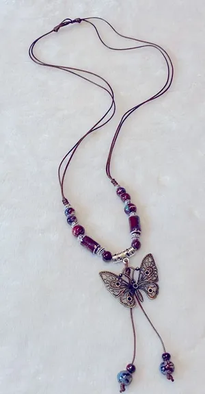 Ethnic Style Butterfly Long Necklace Vintage Sweater Chain Charm Boho Necklace J thumbnail 1