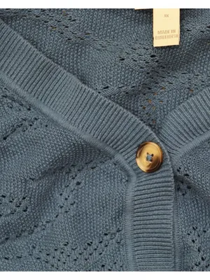 Logo By Lori Goldstein Button Front Cotton Cardigan Sweater Blue Slate 1X thumbnail 5