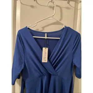 Mother Bee Maternity Womens Midi Dress Stretch Size Large Royal Blue thumbnail 2