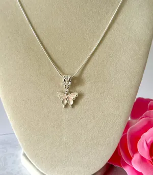 Pink Butterfly Necklace (65) Silver thumbnail 2