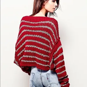FREE PEOPLE Over Easy‎ Striped Open Chunky Knit Sweater C31 thumbnail 2
