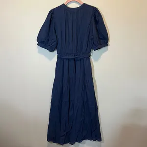 Baltic Born‎ Camille Maxi Dress Navy Blue Cotton Puff Sleeve Tiered Small NWT thumbnail 10