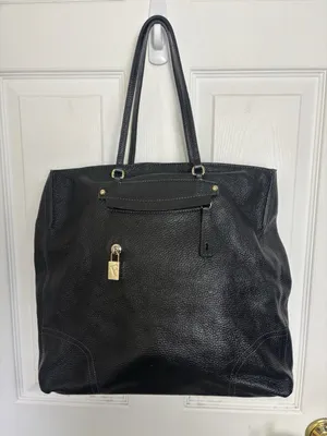 Furla Black Pebbled Leather Large Tote Bag Gold Hardware F Lock Charm thumbnail 1