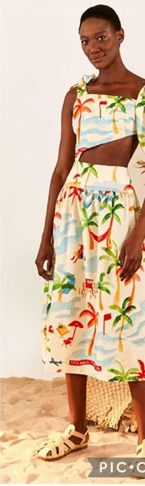 Farm Rio Copacobana size large midi dress split new cream travel resort vaca isl thumbnail 1