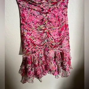 American Vintage Vintage Y2K‎ Muse Asymmetrical Draped Floral Silk Halter Midi Dress Sz 6 Pink thumbnail 3