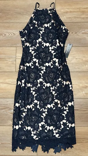 Lulus Love Poem Navy Blue Lace Halter Dress Nude Lining JMD6353 Womens XS NEW thumbnail 1