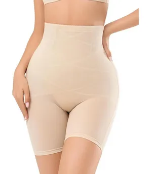 KLVEE High Waist Shapewear Shorts Nude Beige Compression Tummy Control Large thumbnail 1