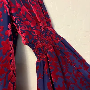 Vici blue and red floral velvet boho bell sleeve blouse size large thumbnail 16