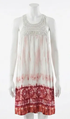 Charming Charlie Crochet Neck Dress Large Tie Dye Ombre Ikat Boho Summer Beach thumbnail 1