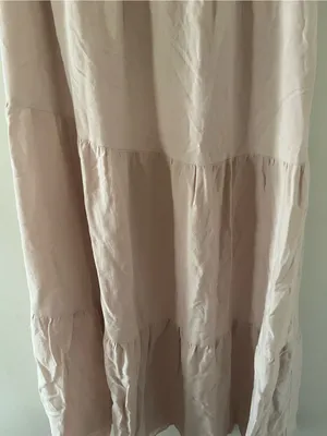 Blush Pink One Shoulder Midi Dress Medium Smocked Tiered Romantic Summer Wedding thumbnail 3