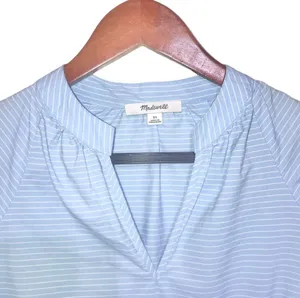 Madewell Light Blue & White Striped Tie-Sleeve Peasant Popover Blouse Top thumbnail 6