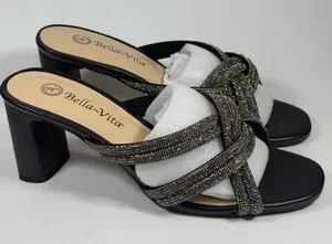 Bella Vita Size-7W Women's Heels Carmen Silver Micro Suede‎ Stones Sandals thumbnail 1