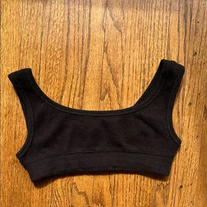 Skims Black Cotton Waffle Knit Thermal Ribbed Scoop Loungewear Bra thumbnail 2