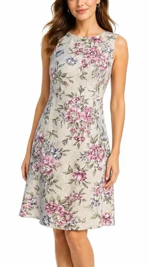 All That Jazz Floral Linen Blend Sleeveless Tan Dress Cottagecore 90s Medium New thumbnail 1