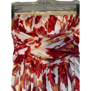 Red & White Strapless Floral Formal Belted Waist Knee Length Dress Women Sz S thumbnail 8