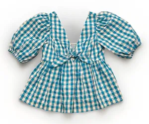 LILLY PULITZER NWT $138 Sarafina Short Sleeve‎ Crinkle Gingham Blouse Top Size 4 thumbnail 1