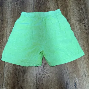 C&C California 100% Linen Shorts Womens M Lime Green‎ Elastic Waist boho beach thumbnail 6