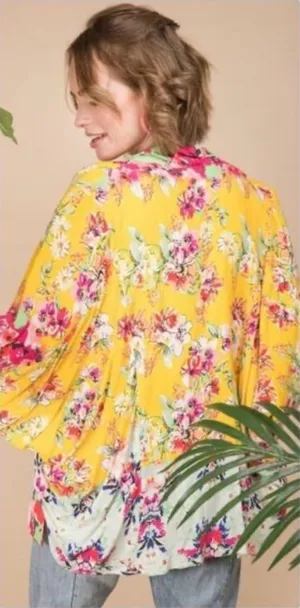 NWOT ANTHROPOLOGIE AKEMI KIN Yellow Floral Boho Kimono Cardigan OSFM thumbnail 1