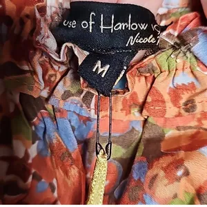 NWT House of Harlow 1960 puff sleeve floral smocked top charisma orange top sz M thumbnail 6