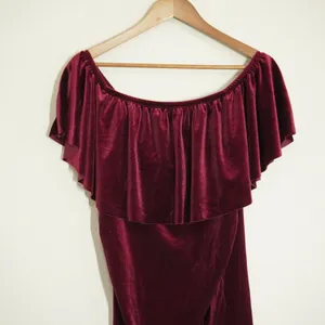 My Bump Maternity Size Medium Velvet Off Shoulder Ruffle Dress Burgundy Bodycon thumbnail 5