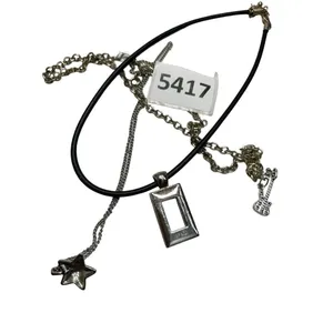 Three silver toned necklace set - guitar pendant, dog paw and square pendant s thumbnail 8