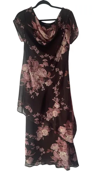 Connected Y2k Pink‎ Brown Fairy Beaded Floral Tiered Chiffon Midi Dress thumbnail 1