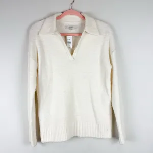 NWT LOFT Boucle Polo Sweater Ivory‎ Cream Soft Knit Size XS thumbnail 2