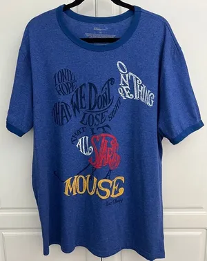 Disney Mickey Mouse Ringer Tee Blue Heathered It All Started With A Mouse Shirt thumbnail 1