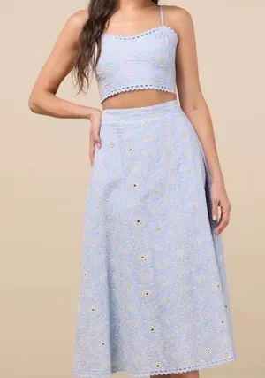 Lulus Sweet At Heart White Floral Embroidered Two-Piece Midi Dress thumbnail 1