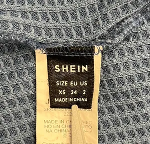 🖼️ SHEIN Dusty Blue V-Neck Cropped Waffle Knit Relaxed Fit Tee thumbnail 5