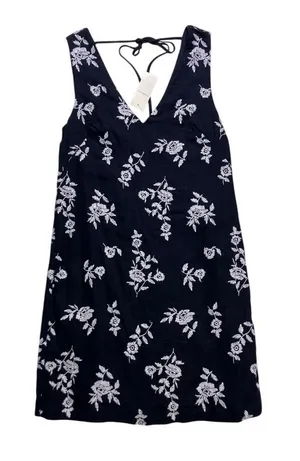 Abercrombie & Fitch Mini Dress Womens Small Tall Black Floral Linen‎ Embroidered thumbnail 1