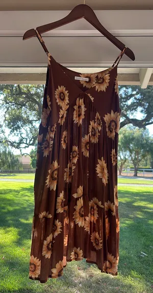 BE COOL Brown Mini Dress with Yellow Sunflower Print thumbnail 1