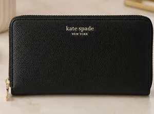 Kate Spade Black Slim Continental Wallet Pebbled Leather Zip Around NWT thumbnail 1