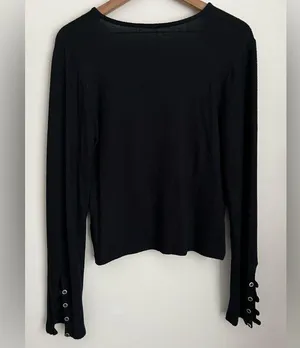 Free People All Types Of Twisted Black Top long sleeve V neck stretchy thumbnail 3