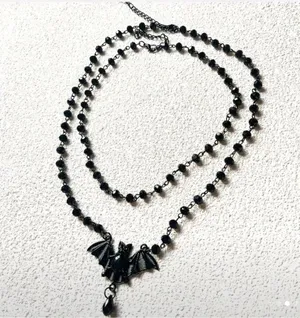 Black bat necklace with beaded details - gothic style #gothic #witchy #emo thumbnail 3
