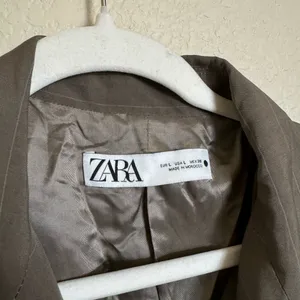 Zara Belted‎ Plaid Blazer Coat Sz Large Brown Grey thumbnail 4