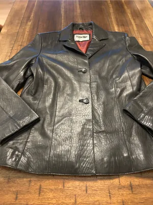 Tuskany Womens XXL Genuine Leather Blazer Jacket Black Y2K Fitted thumbnail 3