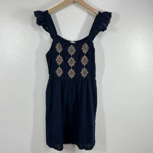 Miss‎ Me Navy Boho Embroidered Ruffle Strap Mini Dress Women's Large Lined Rayon thumbnail 2