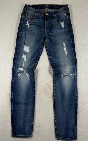 7 For All Mankind The Ankle Skinny‎ Jeans Distressed Blue Medium Wash 26 USA thumbnail 1