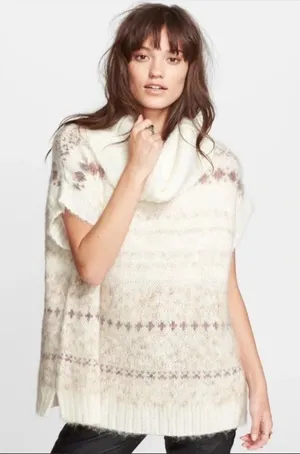 Free People Snow Bunny Sweater Vest Oversized Turtleneck Fair Isle thumbnail 1