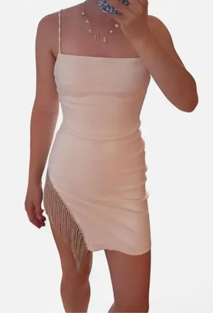 White Fox Boutique White Rhinestone Fringe Spaghetti-Strap Come Back Mini Dress thumbnail 1