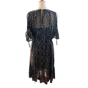 Needle‎ & Thread Black Lurex Chiffon Midi Dress Metallic Dots Slip Included 6 thumbnail 2