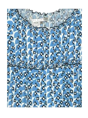 Max Studio ✿ Daisy Print Smocked Ruffled Babydoll Peasant Top ✿ Baby Blue ✿ M thumbnail 6
