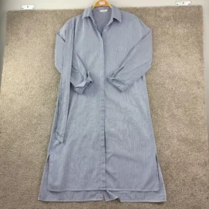 KikiShop Blue Pinstripe Shirt Dress Belted Coastal Grandma Minimalist Lagenlook thumbnail 2