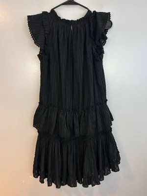 Misa Lillian Black Sleeveless Ruffle Eyelet V-neck Tiered Mini Dress Size Small thumbnail 12