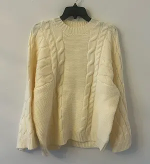Amazon Cream White Cable Knit Sweater Size Large thumbnail 1