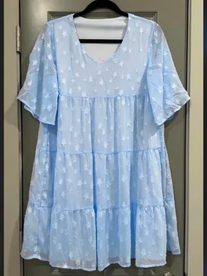 Amazon Light Blue Tiered V-Neck Mini Dress thumbnail 2