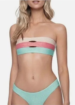 PQ Swim Color Block Bikini Top Divine Shimmer Bandeau Beach Multi Size Small thumbnail 1